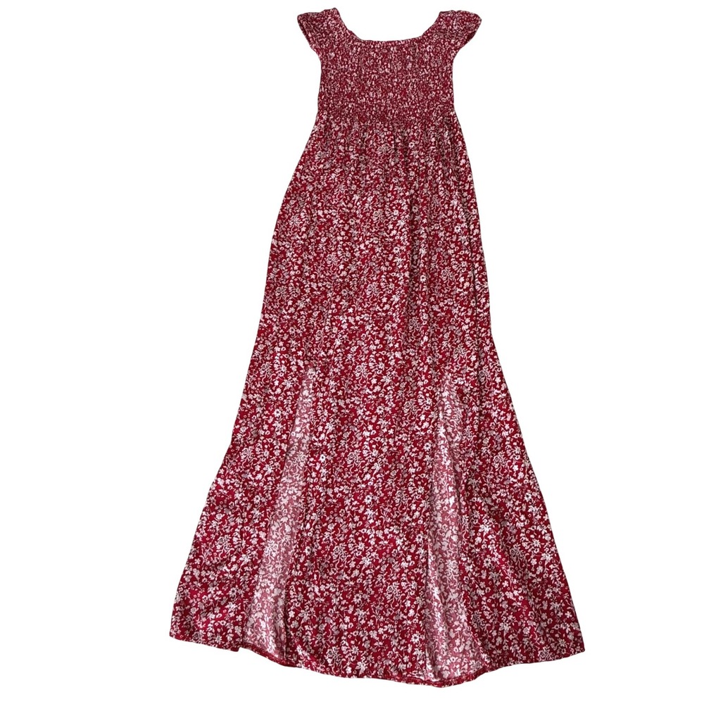 Amoli Off the Shoulder Ditzy Floral Smocked Midi Dress Cottagecore Red Small